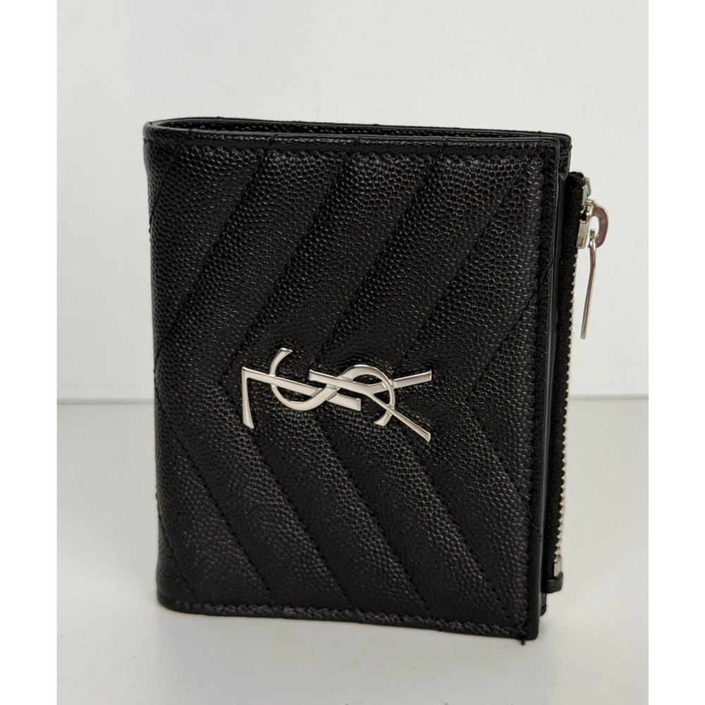 Saint Laurent Cassandre Matelasse Bifold Wallet in Black Grain de Poudre Leather - Picture 2 of 15